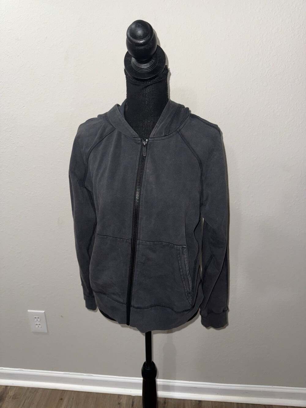 Lululemon Loop Back Hoodie Womens Med Size 8 Acid Rubber Dye Black Long Sleeve